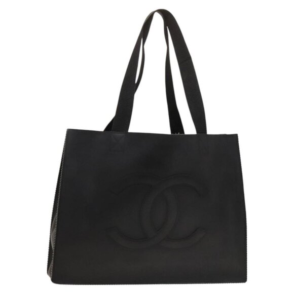 CHANEL COCO Mark Tote Bag rubber Black CC Auth bs25982 - Picture 1 of 16